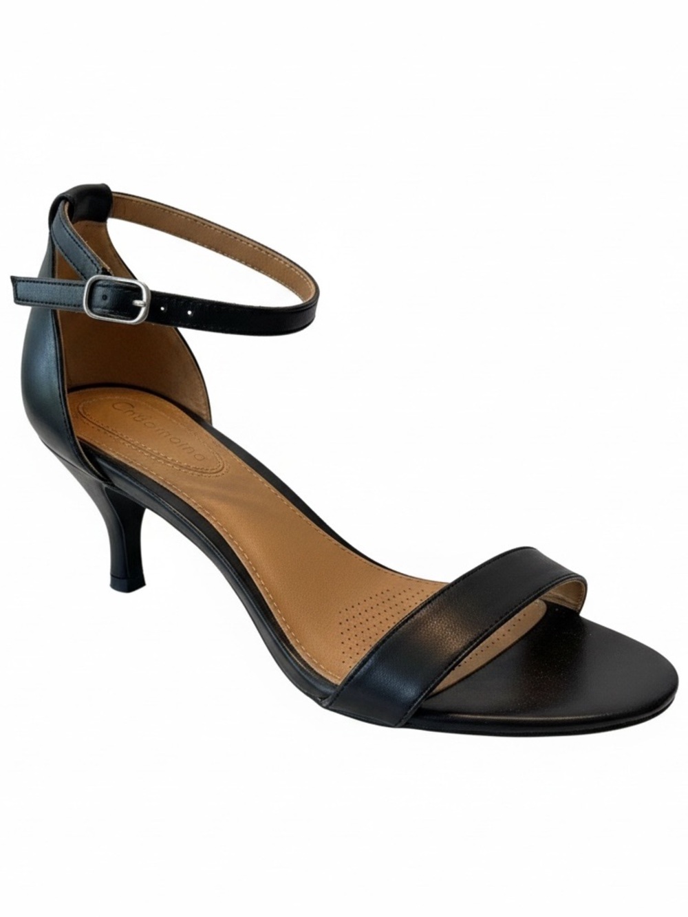 Corso Como Black Leather Ankle-Strap Kitten Heel Sandals